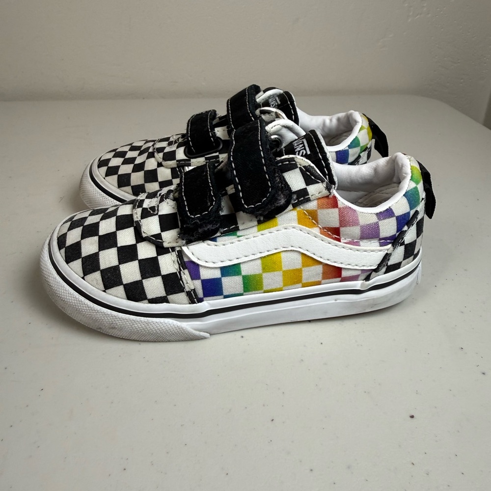 Vans Toddler Rainbow Checkerboard Hook& Loop Closure Skate  Shoes Sneakers Sz 8